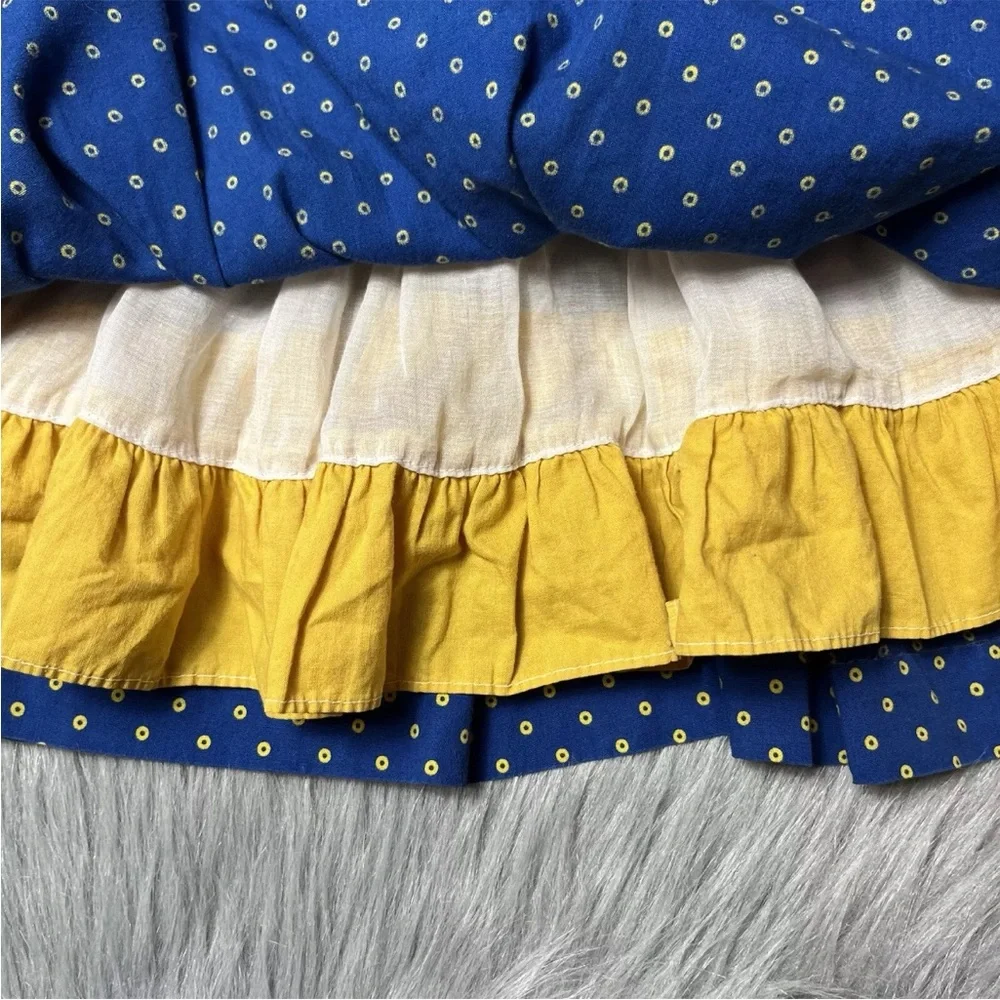Vintage 1950s Toddler Girls Blue Yellow Tie Back Dot Dress